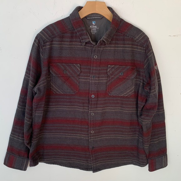 Kuhl‎ Button Up Shirt Jacket Flannel Long Sleeve Pockets Striped Large - Picture 1 of 8